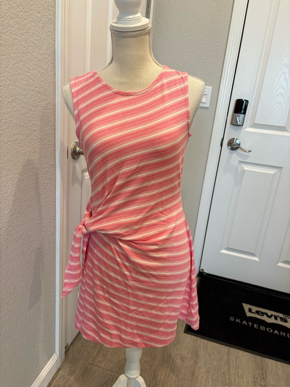Sleeveless Pink Striped Tie-Waist Dress